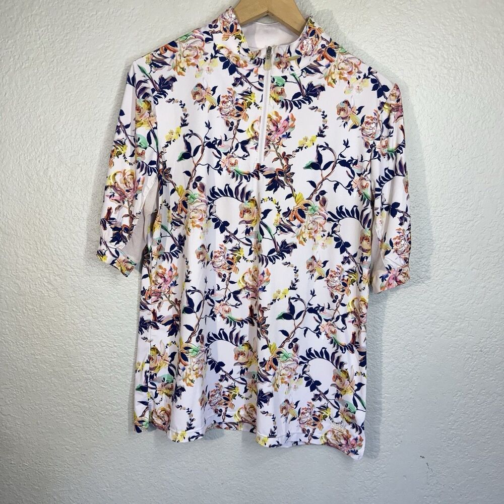 Kastel Denmark Top UPF 30 Floral Short Sleeve Fitted Stretch Active Outdoors L